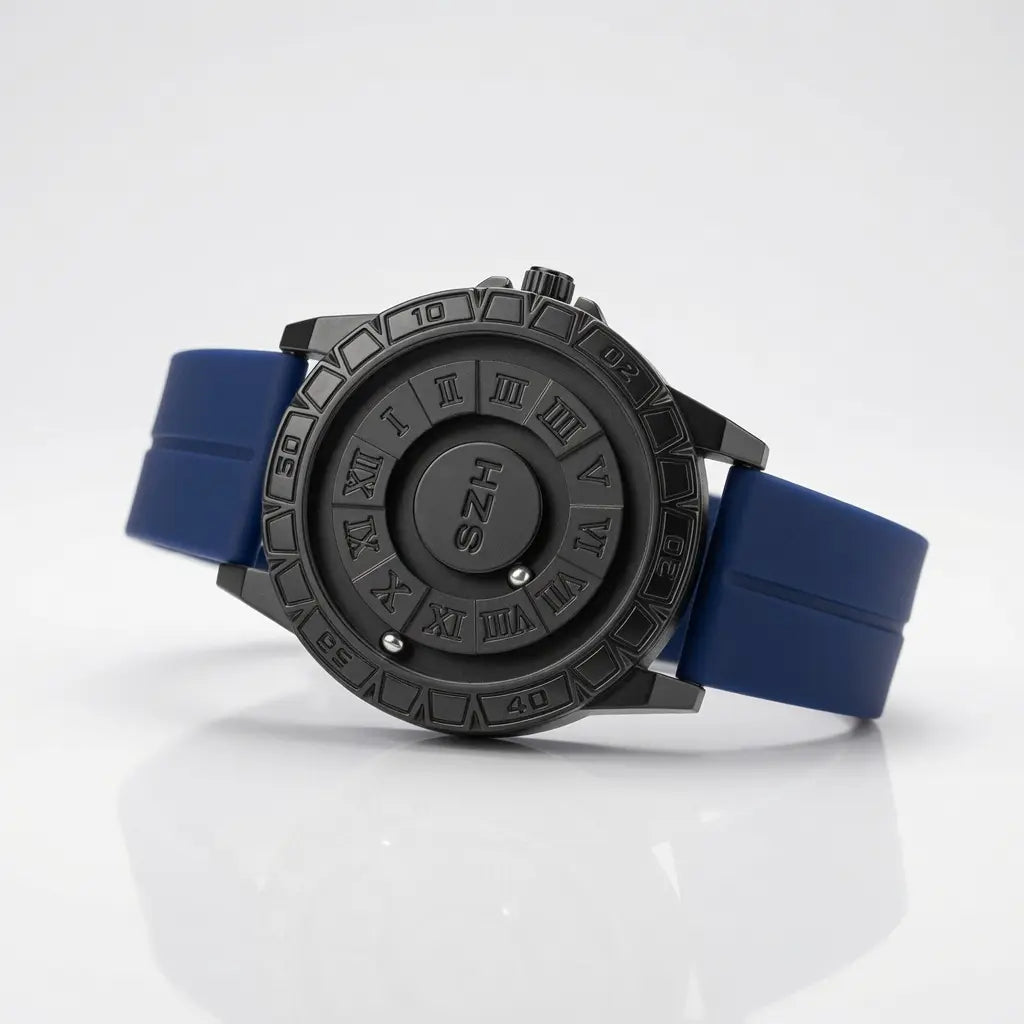Magnetic Rolling Pointer Roulette Quartz Black Dial Soft Silicone Magnetic Buckle Wrist