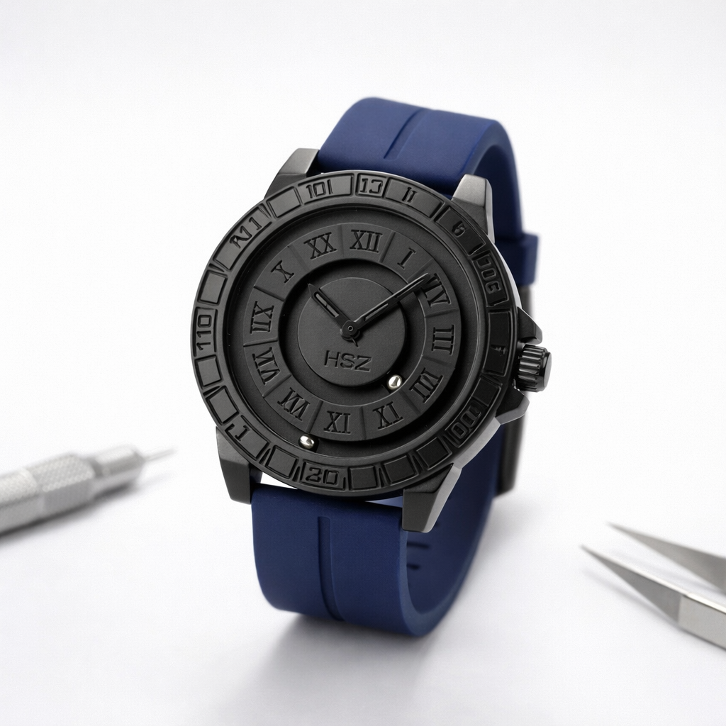 Magnetic Rolling Pointer Roulette Quartz Black Dial Soft Silicone Magnetic Buckle Wrist
